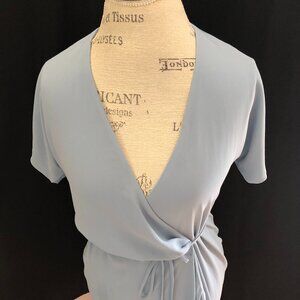 New Babaton Light Blue Short Sleeve V-Neck Wrap Dress: Size XS